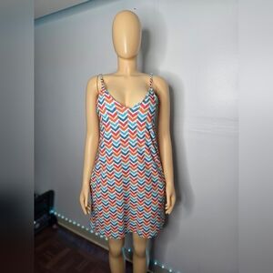 Viereck Spaghetti Strap Chevron Midi Dress in Coral & Teal Size US/S